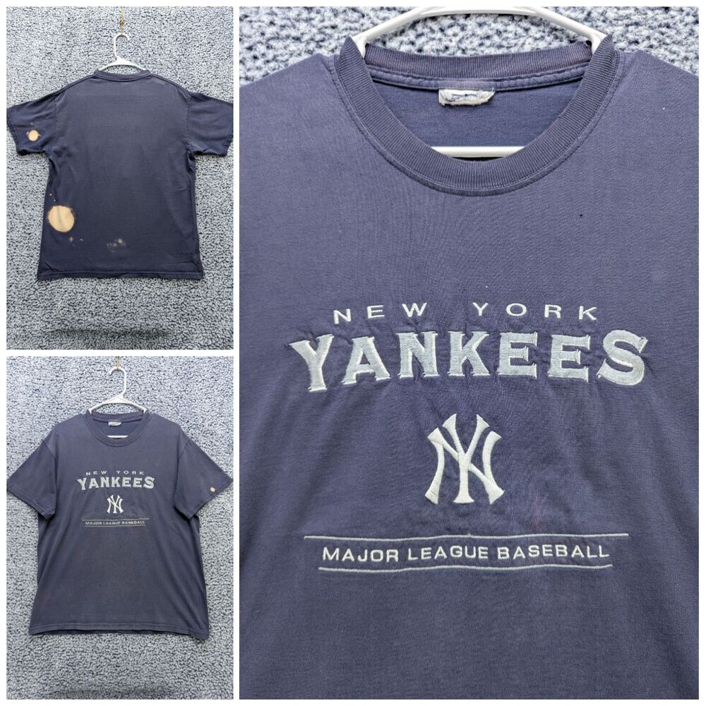 Distressed Destroyed NY Yankees Shirt Size LG Streetwear Grunge Baseball Blue